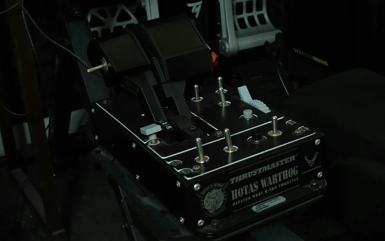 Flight simulator throttle controls at SIMPRO Academy, Phuket.