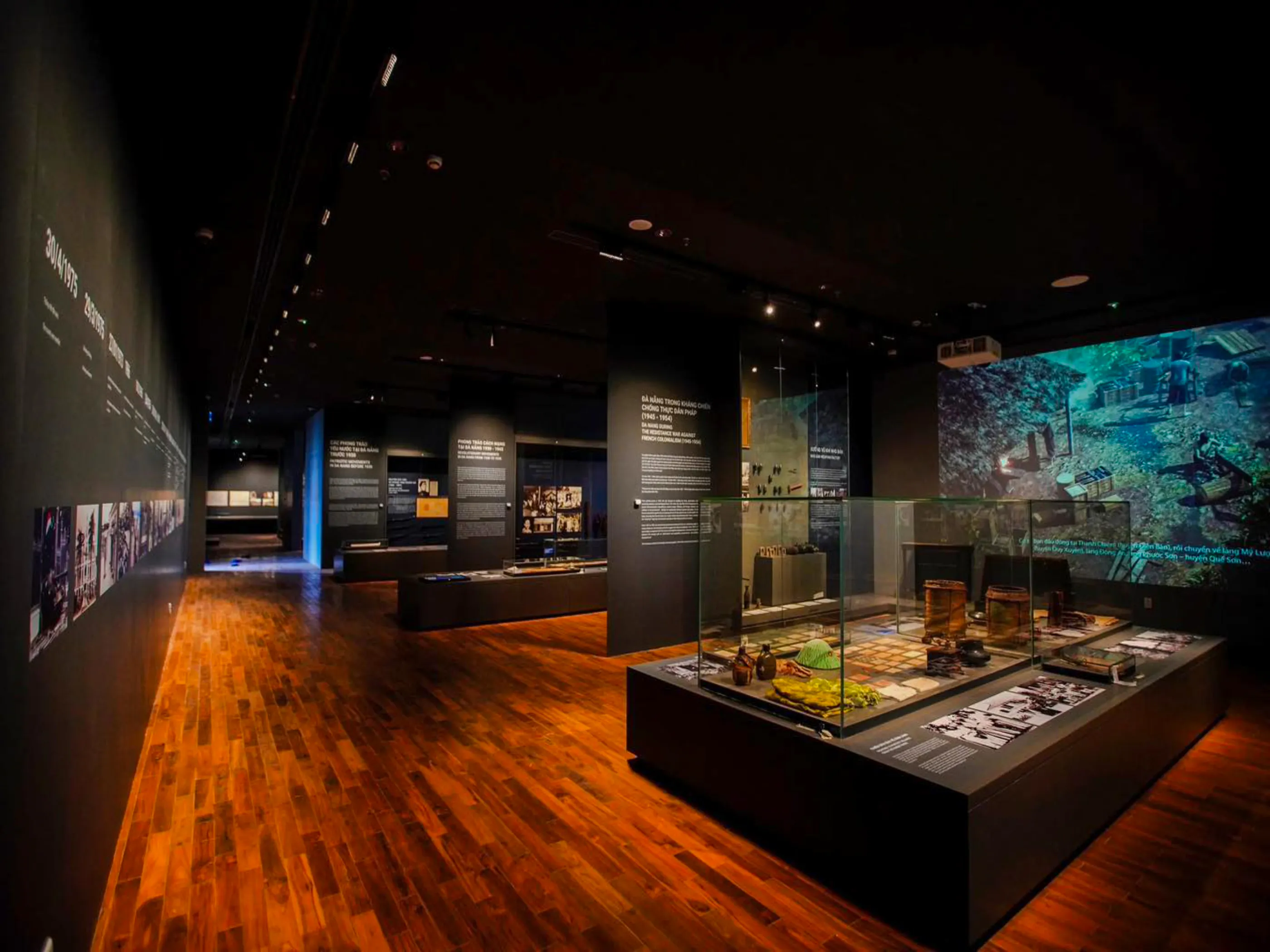 Museum exhibit with historical artifacts and displays in Da Nang, Vietnam.