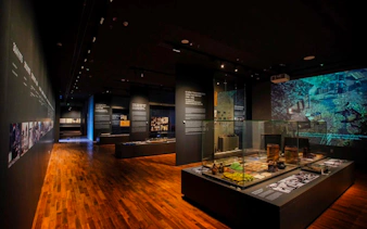Museum exhibit with historical artifacts and displays in Da Nang, Vietnam.