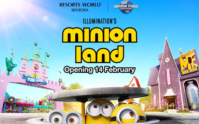 Minion Land entrance at Universal Studios Singapore with Minions peeking from a manhole.