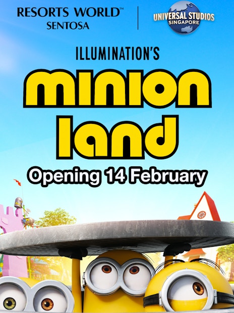 Minion Land entrance at Universal Studios Singapore with Minions peeking from a manhole.