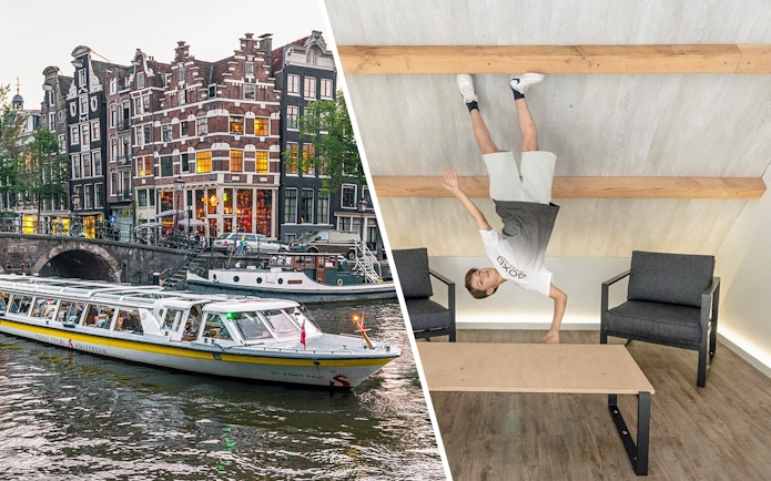 Guests exploring optical illusions at the Museum of Illusions Amsterdam.