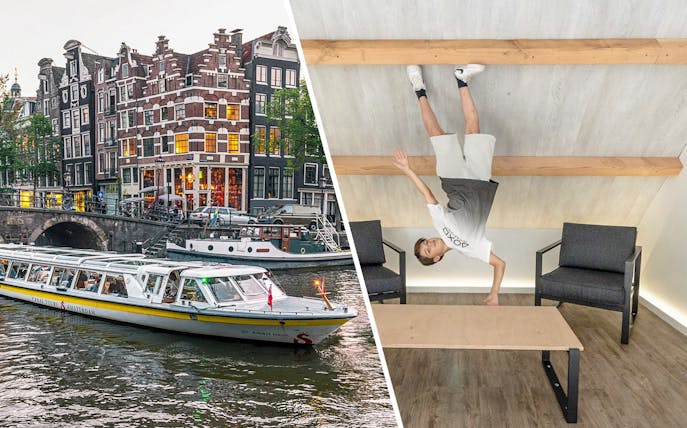 Guests exploring optical illusions at the Museum of Illusions Amsterdam.