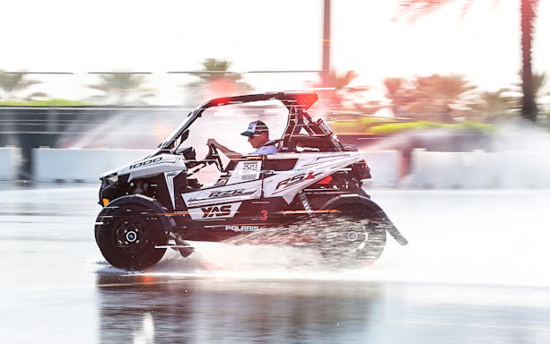 Polaris vehicle drifting at YAS Marina Circuit during Drift Sprint Experience.