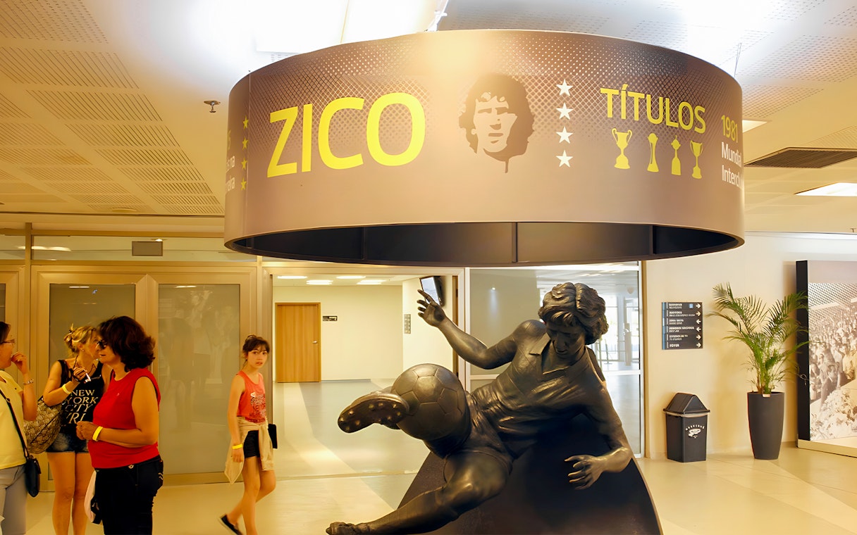 Zico statue inside Maracanã Stadium museum, Brazil.