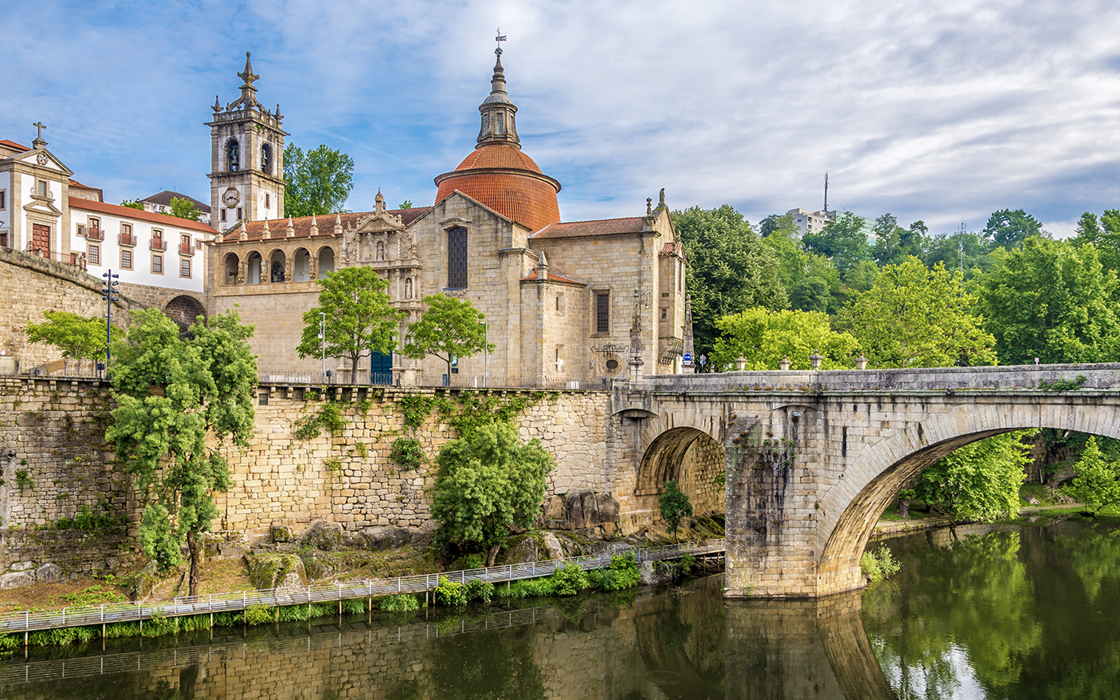 Church of Sao Domingos and Monastery Sao Goncalo by the Tamega River in Amarante, Portugal.