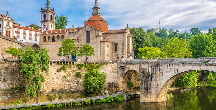 Church of Sao Domingos and Monastery Sao Goncalo by the Tamega River in Amarante, Portugal.