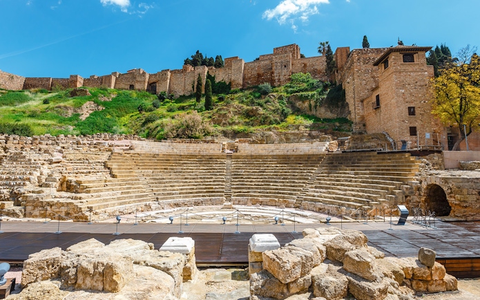 Alcazaba Castle and Roman Theater ruins in Malaga, Spain.