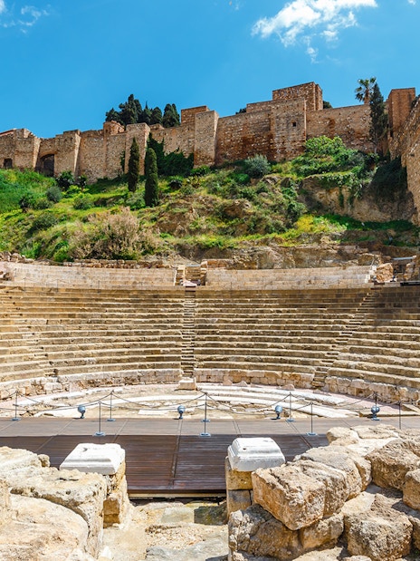 Alcazaba Castle and Roman Theater ruins in Malaga, Spain.