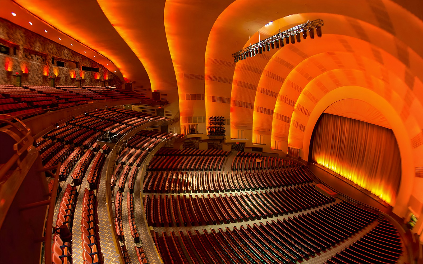 Radio City Music Hall interior with stage view during guided tour in New York City.