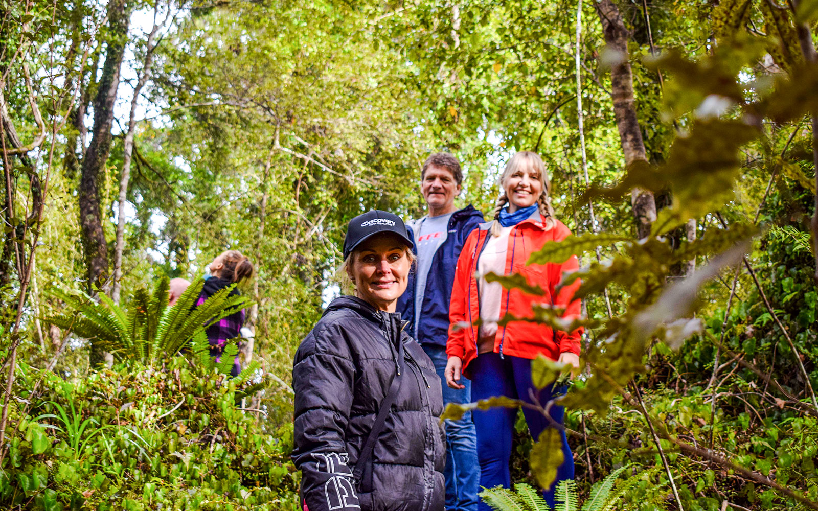 Tourists walking through lush rainforest at Franz Josef.