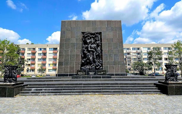 Monument to the Ghetto Heroes in Warsaw, featured on a Jewish heritage walking tour.