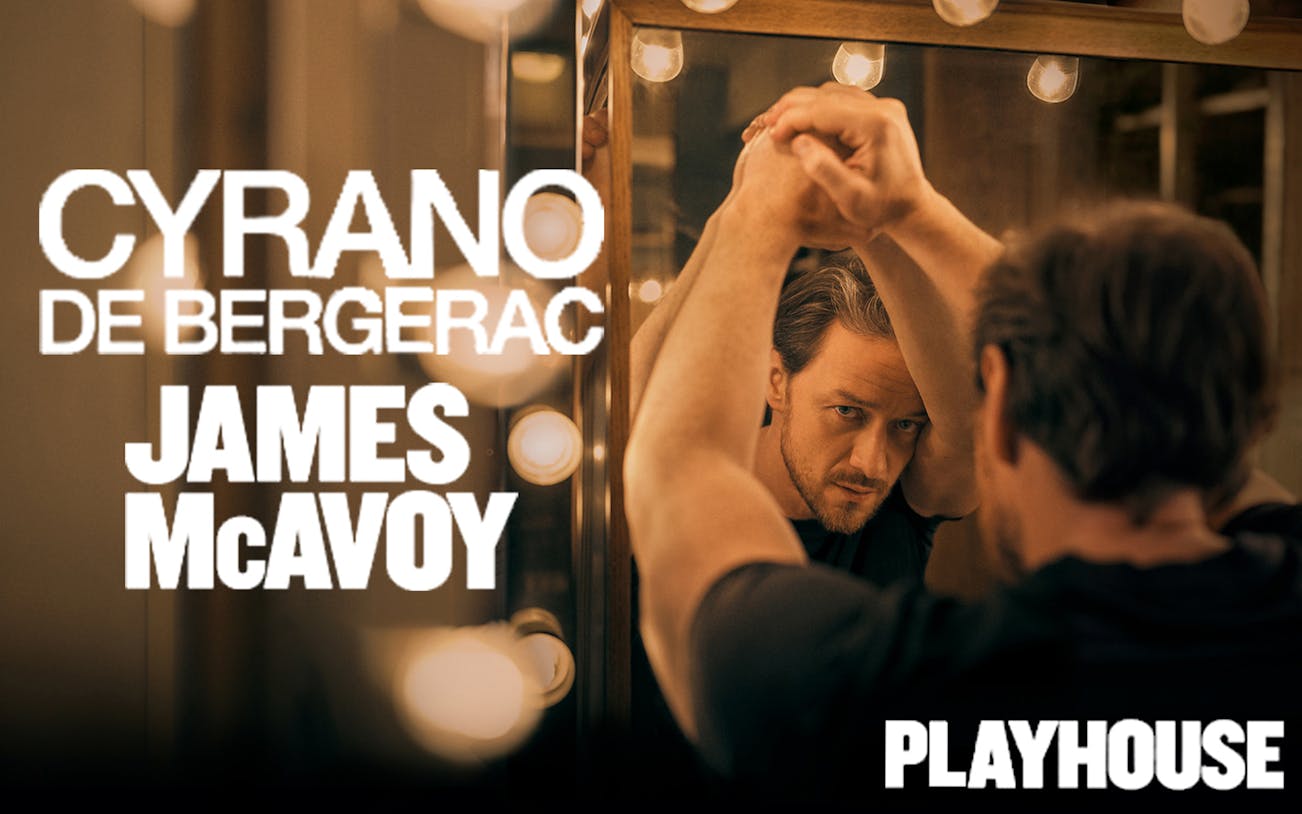 Actor preparing for Cyrano de Bergerac at Playhouse theater.