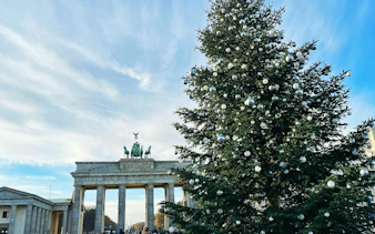 Brandenburg Gate with decorated Christmas tree, Berlin Christmas Treasure Hunt.