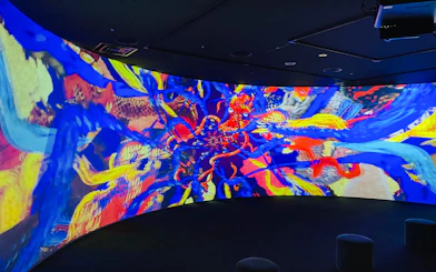 Colorful digital art display at Osaka Koji Kinutani Tenku Art Museum.