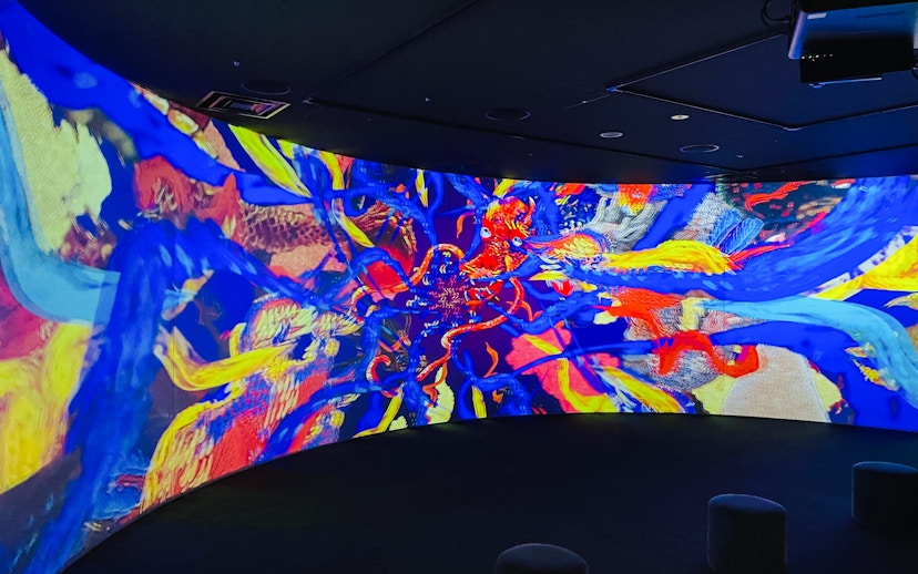 Colorful digital art display at Osaka Koji Kinutani Tenku Art Museum.