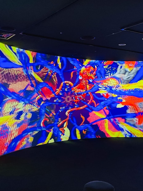 Colorful digital art display at Osaka Koji Kinutani Tenku Art Museum.