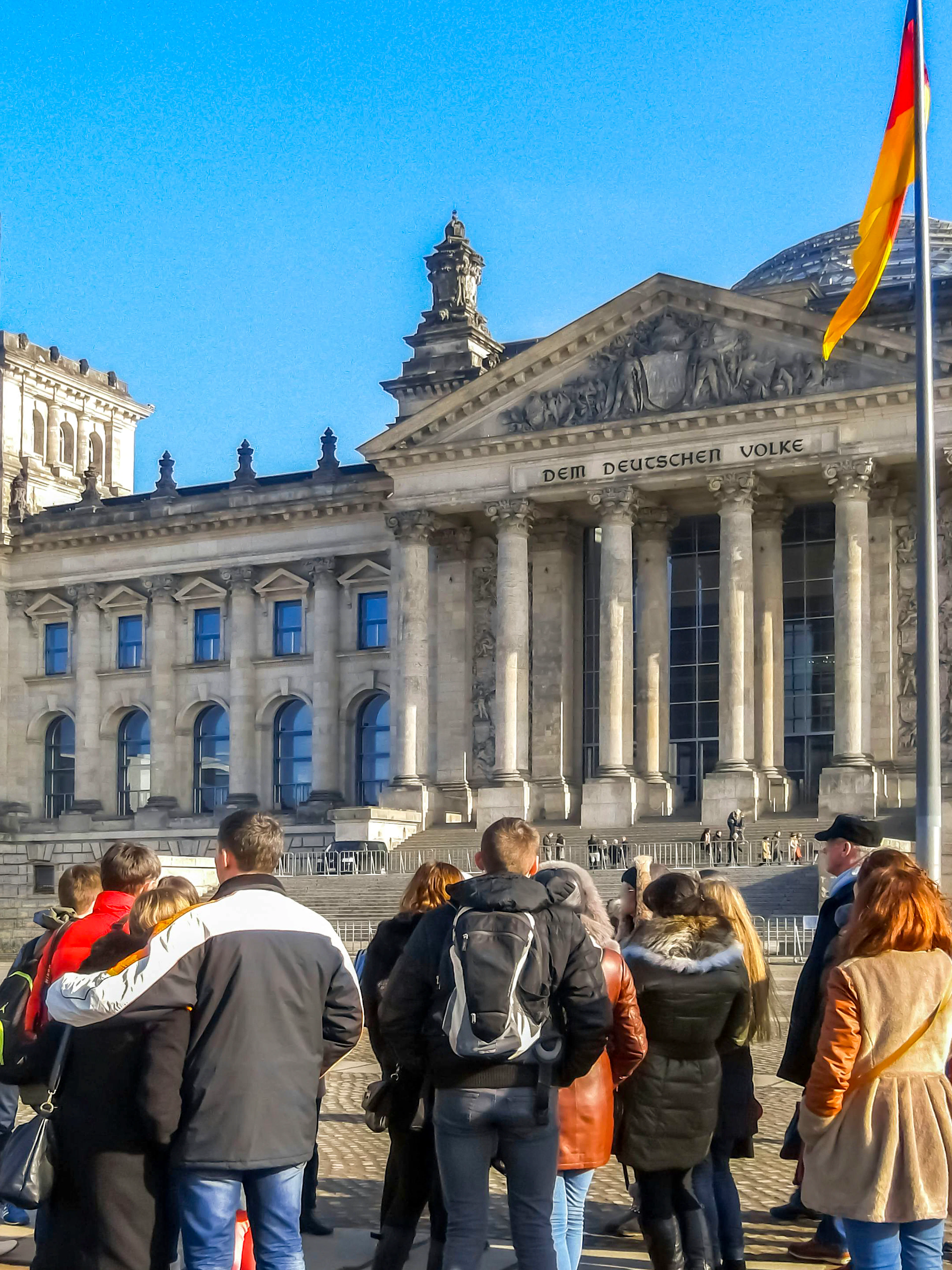 Tour group outside the Reichstag building in Berlin.