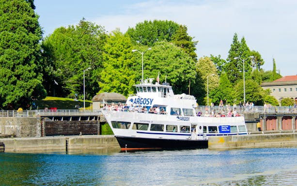 Argosy Cruises vessel on Locks cruise tour in Seattle, passing through canal locks.