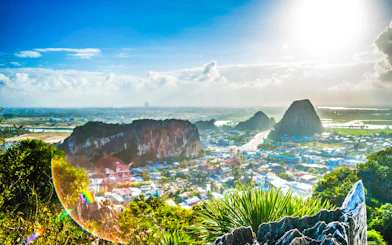 Scenic view from Thủy Sơn peak, overlooking Da Nang city and surrounding Marble Mountains.