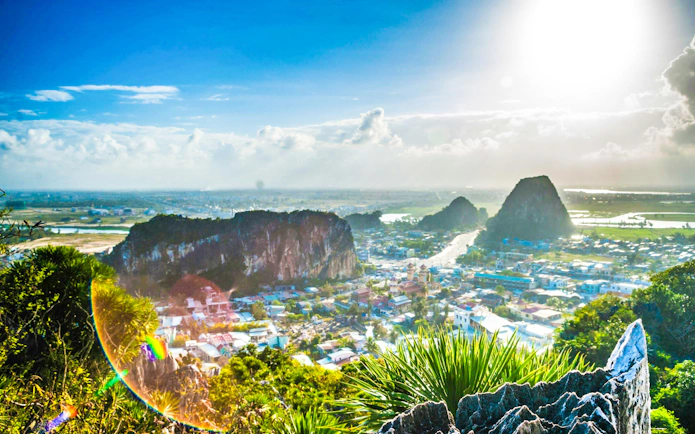 Scenic view from Thủy Sơn peak, overlooking Da Nang city and surrounding Marble Mountains.