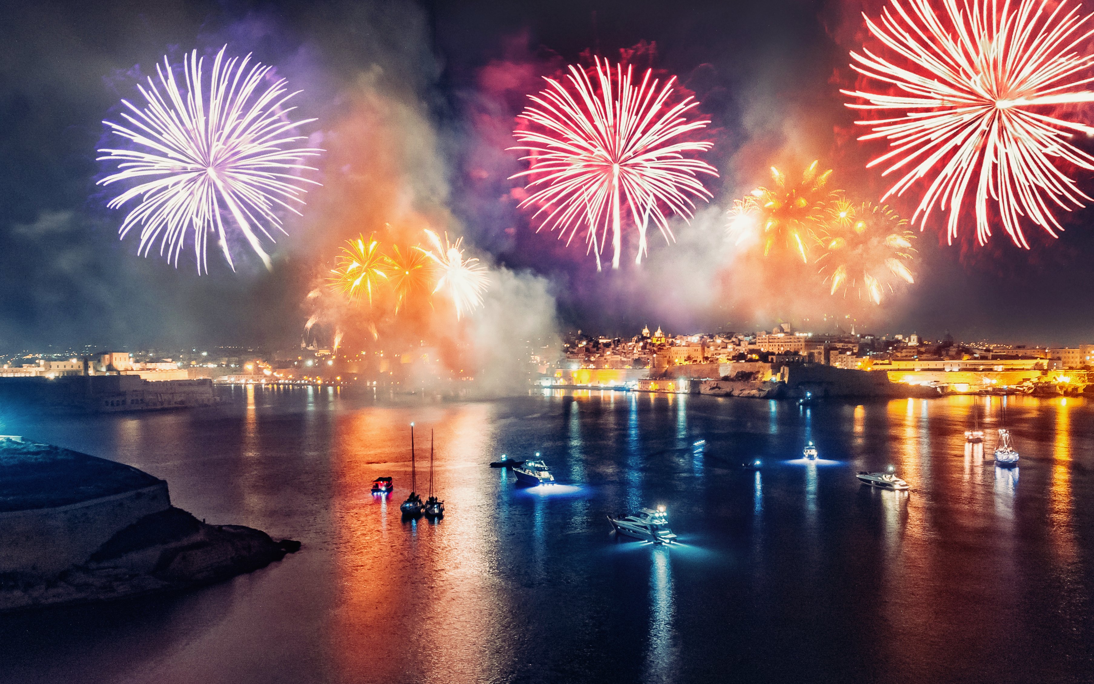 New Years fireworks in Valletta, Malta.