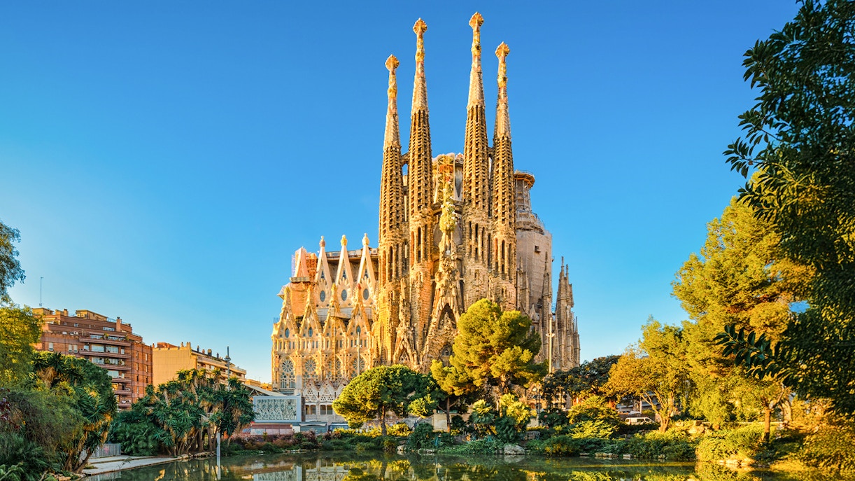 Sagrada Familia in Barcelona, Spain during golden hour