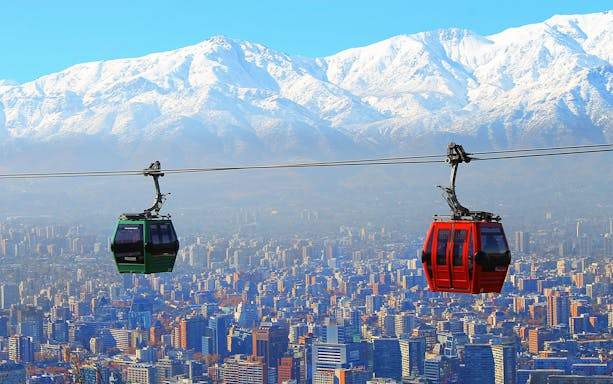 Santiago Cable Car with cityscape and Andes mountains in Chile.