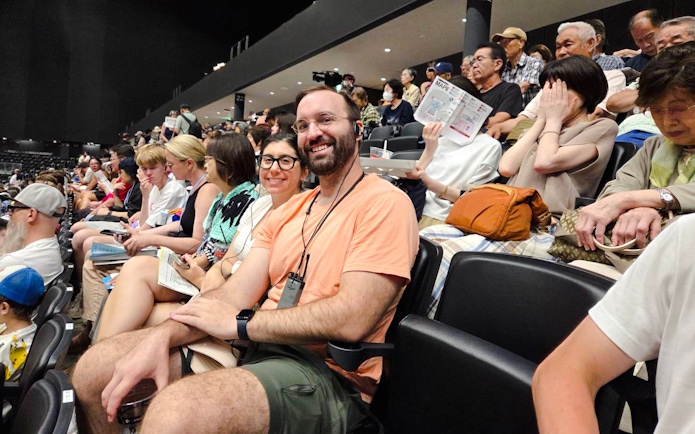 Spectators seated at the Nagoya Grand Sumo Tournament, Japan.