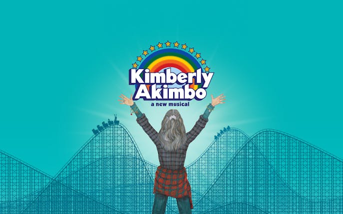 Person facing a roller coaster with "Kimberly Akimbo: a new musical" logo above.