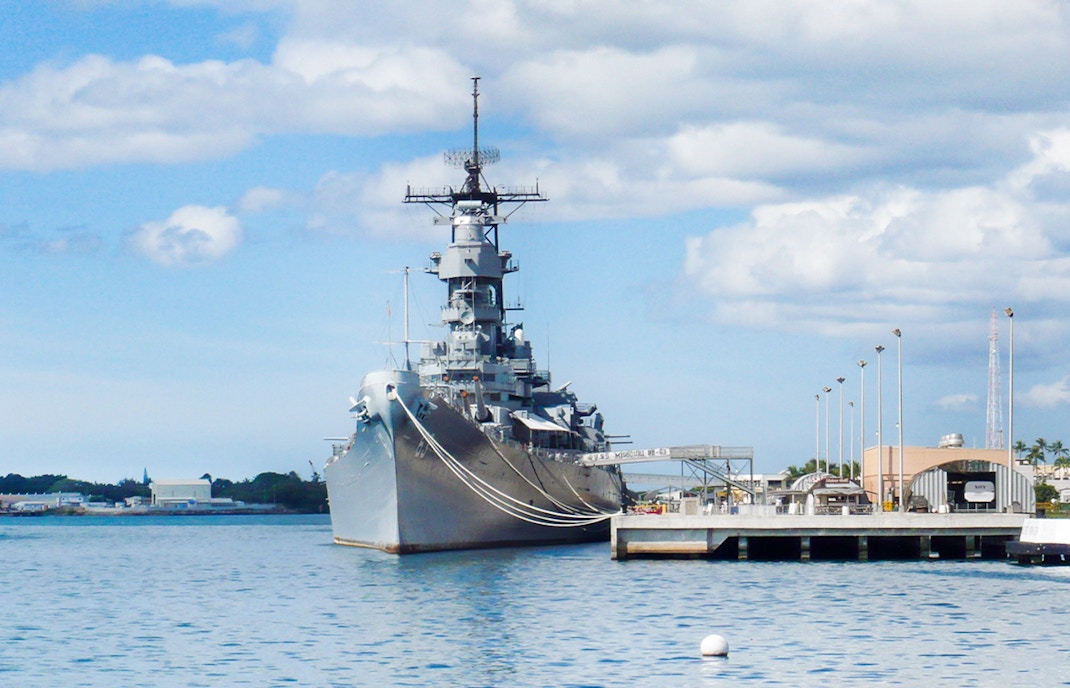 USS Missouri docked at Pearl Harbor, Oahu, Honolulu, Hawaii.