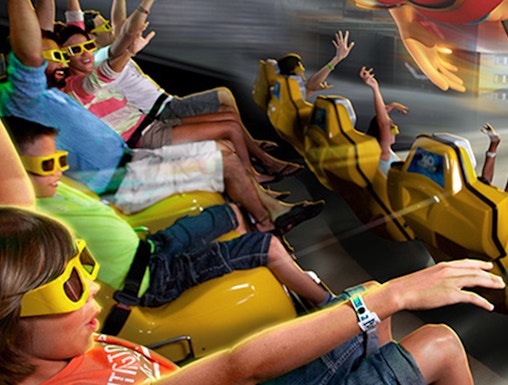 Visitors enjoying a 4D ride experience at Katmandu Park.