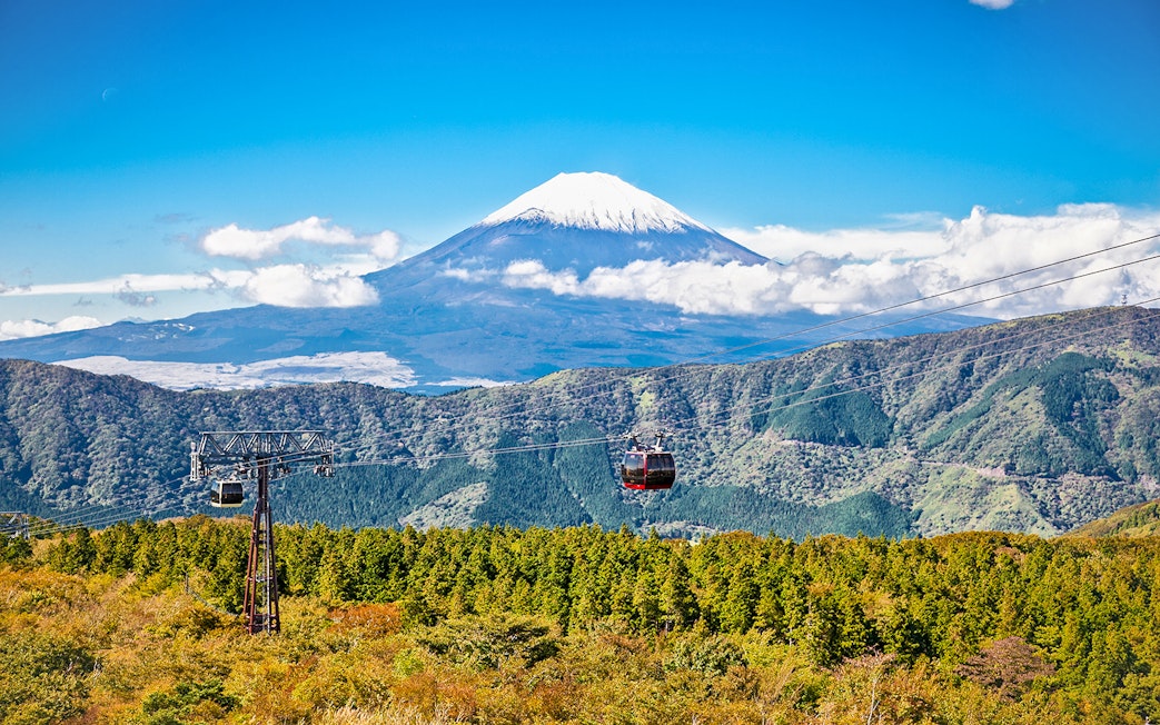 Mt Hakone Ropeway with Mt Fuji in the background, Japan.