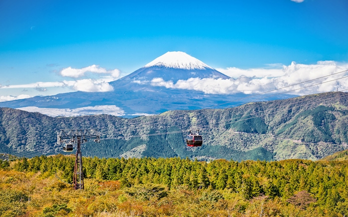 Mt Hakone Ropeway with Mt Fuji in the background, Japan.