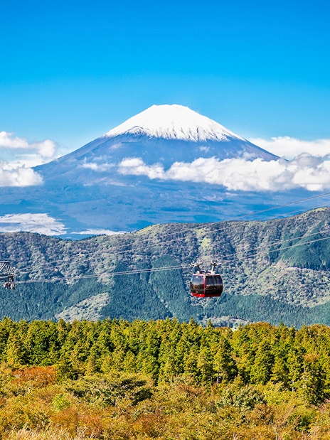 Mt Hakone Ropeway with Mt Fuji in the background, Japan.