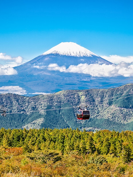 Mt Hakone Ropeway with Mt Fuji in the background, Japan.