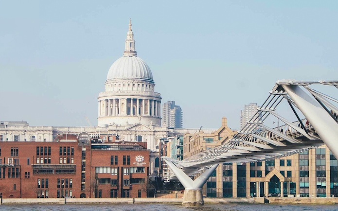 St. Paul's Cathedral and Millennium Bridge in London.