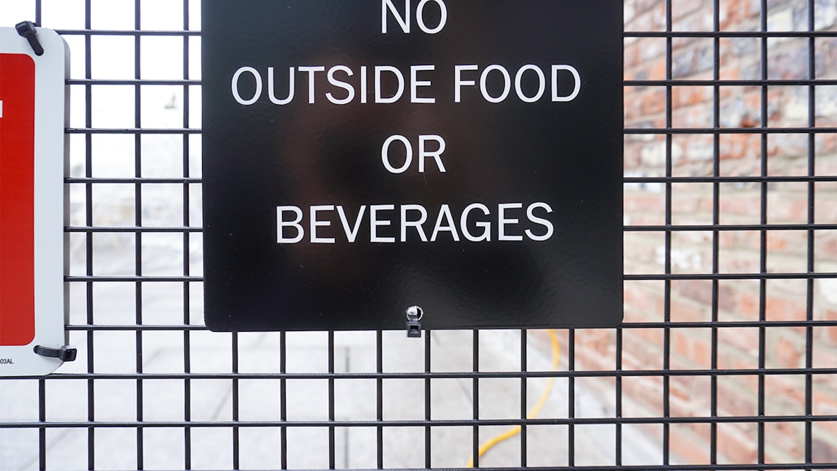 Sign at Kiztopia Singapore prohibiting outside food or beverages.