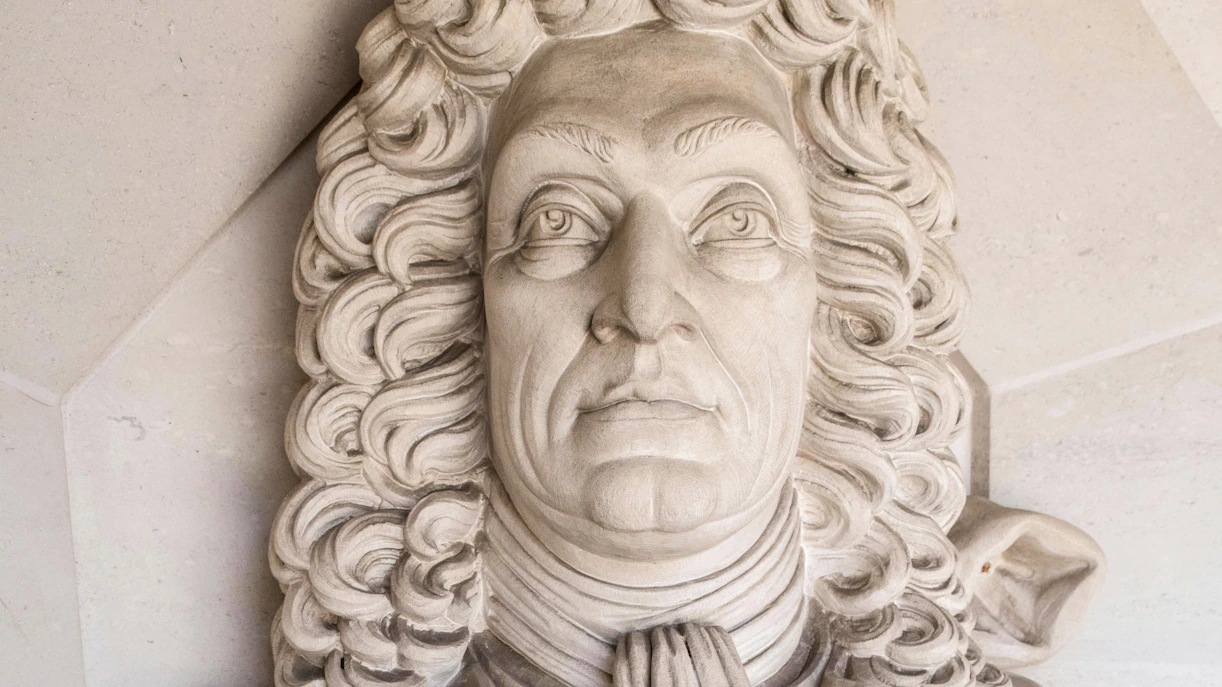 Sir Christopher Wren sculpture detail in London.