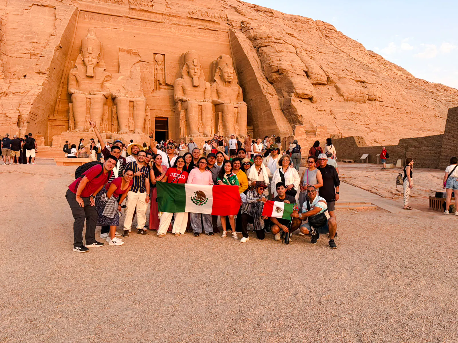Group at Abu Simbel Temple, Aswan, during Nile Serenade tour.