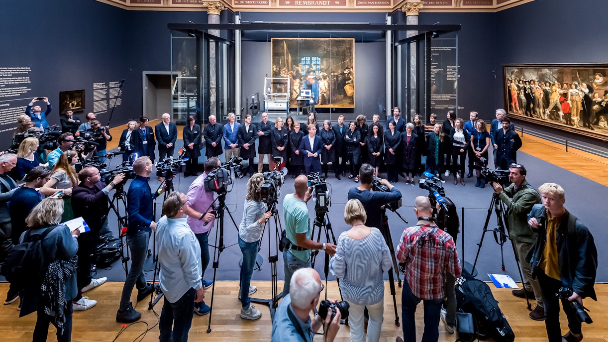 Press event at Rijksmuseum Amsterdam for Operation Night Watch restoration project.