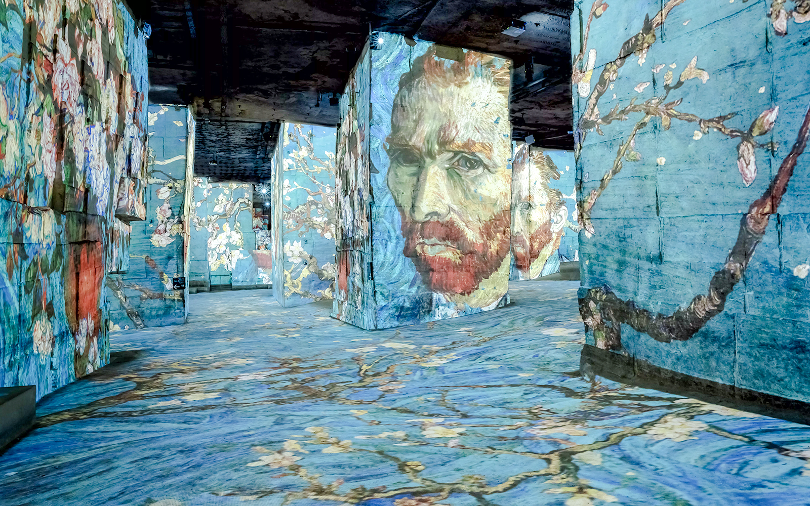 Van Gogh artwork projections at Carrières des Lumières exhibition, Paris, France.