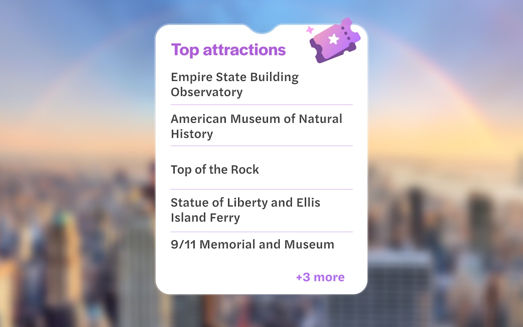 New York CityPASS attractions list including Empire State Building and Statue of Liberty.