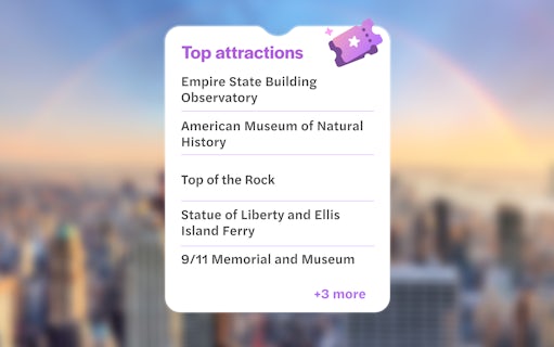 New York CityPASS attractions list including Empire State Building and Statue of Liberty.