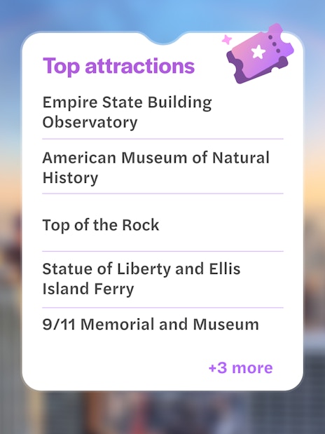 New York CityPASS attractions list including Empire State Building and Statue of Liberty.