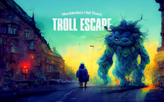 Troll figure in Stockholm's Old Town street for self-guided city exploration game.
