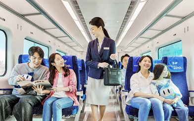 AREX Express Train passengers enjoying free wifi during round trip.
