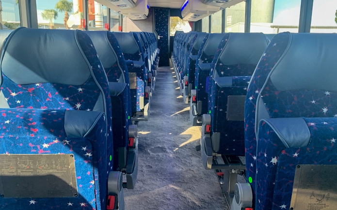 Interior of tour bus for Kennedy Space Center 1 Day Admission with Live Guide Tour.