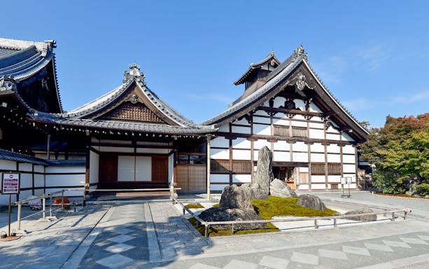 Kyoto temple with traditional architecture on guided tour from Osaka.