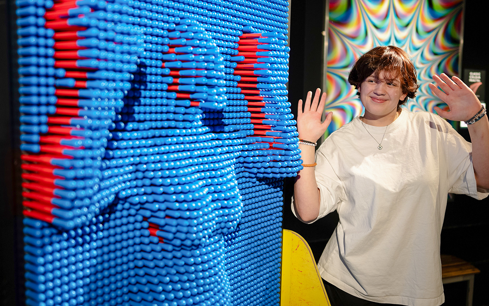 Guests interacting with pinwall at Camera Obscura & World of Illusions, Edinburgh.